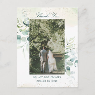 Eucalyptus Greenery Wedding Photo Thank You Postcard