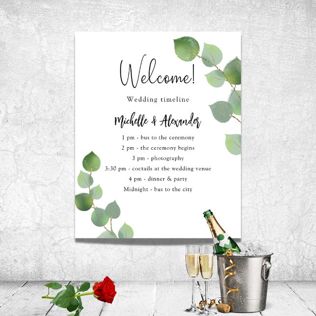 Eucalyptus greenery wedding program timeline poster (Creator Uploaded)