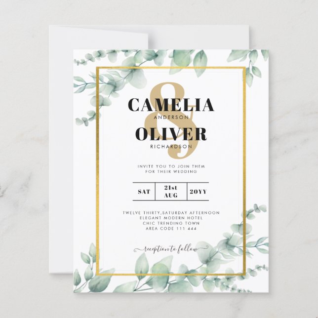 Eucalyptus Greenery Wedding QR CODE Modern Budget (Front)