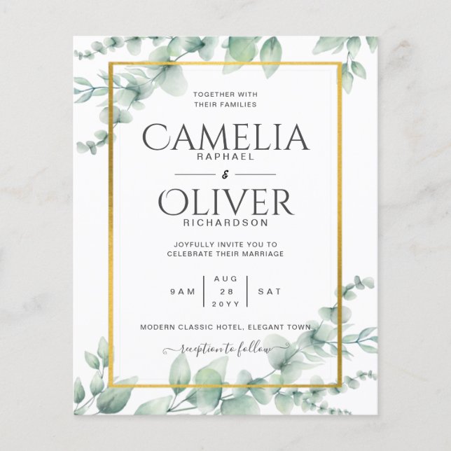 Eucalyptus Greenery Wedding QR CODE Modern Budget Flyer (Front)
