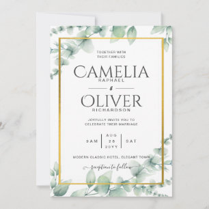 Eucalyptus Greenery Wedding QR CODE Modern Budget Invitation
