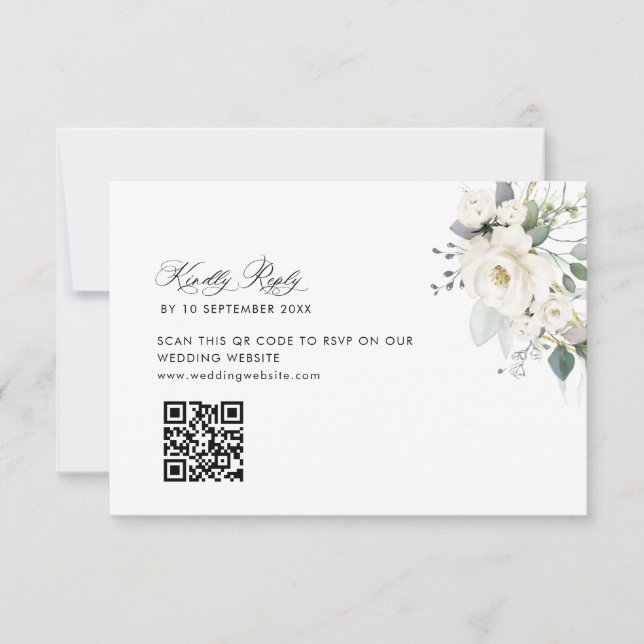 eucalyptus greenery wedding QR code RSVP card (Front)