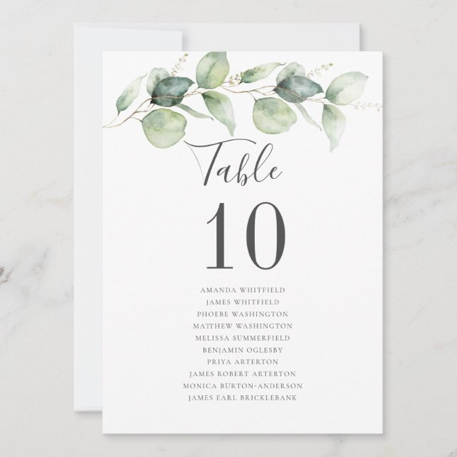 Eucalyptus Greenery Wedding Reception Table Number (Front)