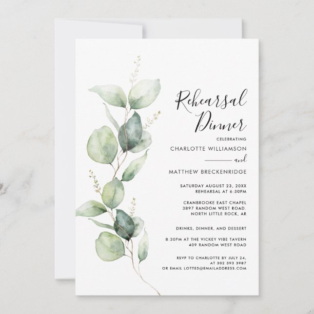 Eucalyptus Greenery Wedding Rehearsal Dinner Invitation (Front)