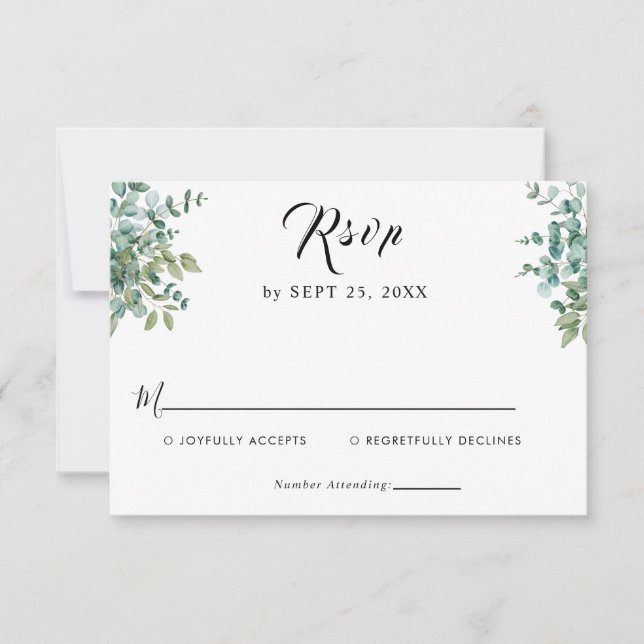 eucalyptus greenery wedding RSVP card (Front)