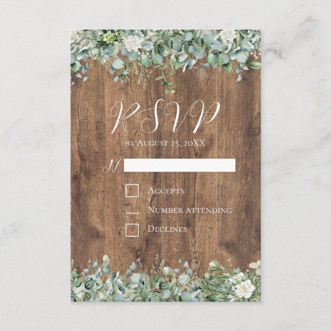 Eucalyptus Greenery Wedding RSVP Card | Rustic (Front)