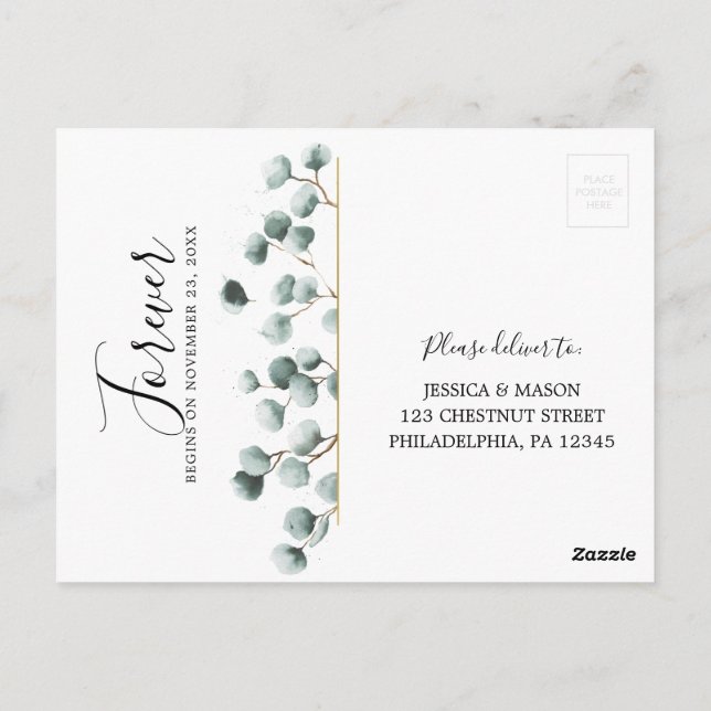 Eucalyptus Greenery Wedding RSVP Postcard (Back)