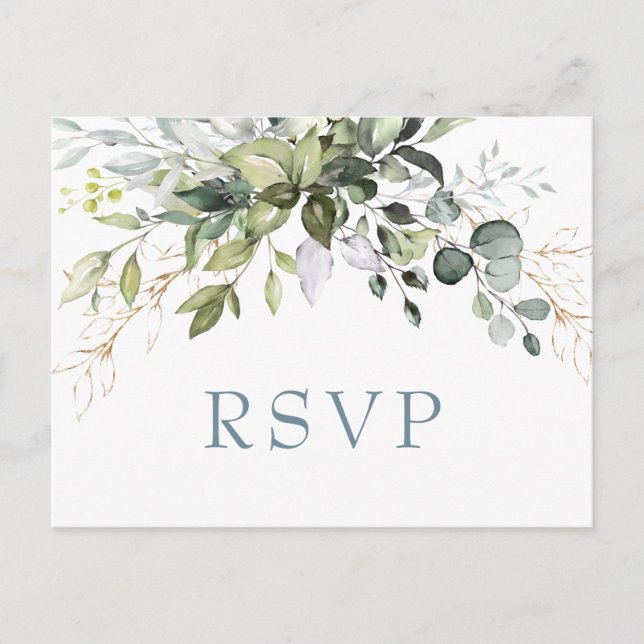 Eucalyptus Greenery Wedding RSVP with Meal Choice Postcard (Front)