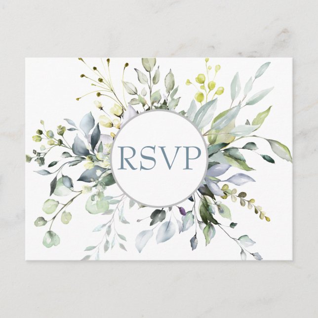 Eucalyptus Greenery Wedding RSVP with Meal Choice Postcard (Front)