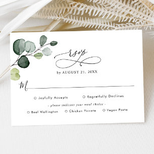 Eucalyptus Greenery Wedding Rsvp with Meal Options Card