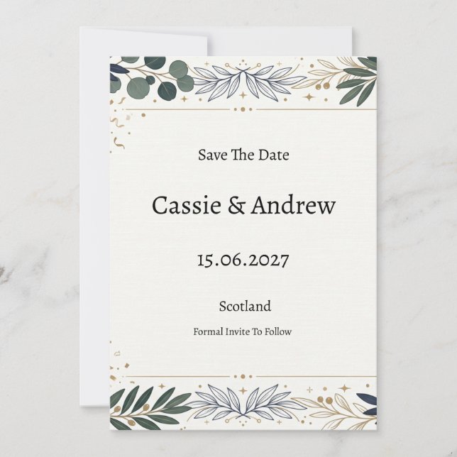 Eucalyptus Greenery Wedding Save The Date (Front)