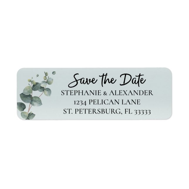 Eucalyptus Greenery Wedding Save the Date Label (Front)