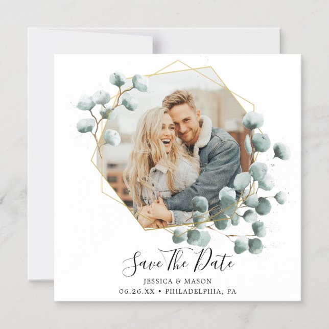 Eucalyptus Greenery Wedding Save The Date Magnets (Front)
