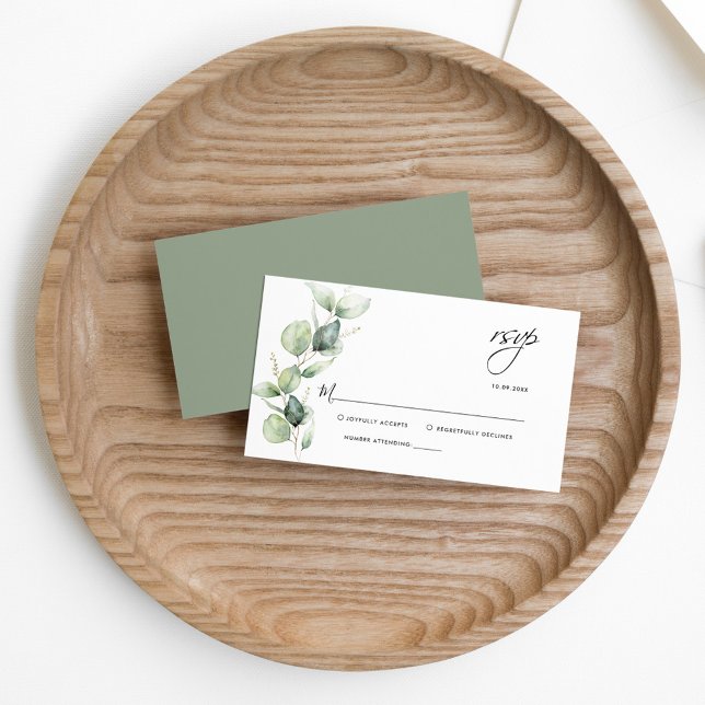 Eucalyptus Greenery Wedding Script RSVP Card (Eucalyptus Greenery Watercolor Script Wedding RSVP Enclosure Card)