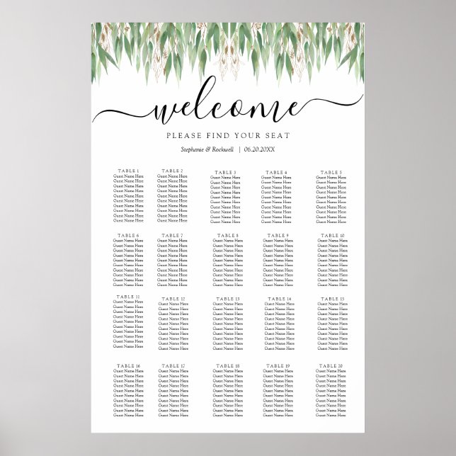 Eucalyptus Greenery Wedding Seating Chart (Front)