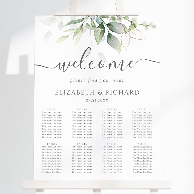 Eucalyptus Greenery Wedding Seating Chart (This seating chart features a lovely eucalyptus design. Perfect for your green wedding theme.)