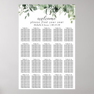 Eucalyptus Greenery Wedding Seating Chart 20 Table