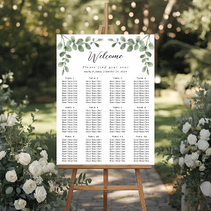 Eucalyptus Greenery Wedding Seating Chart Poster