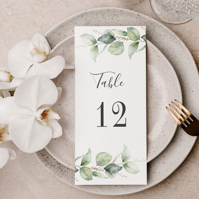 Eucalyptus Greenery Wedding Seating Table Number (Eucalyptus Greenery Watercolor Wedding Reception Table Number)