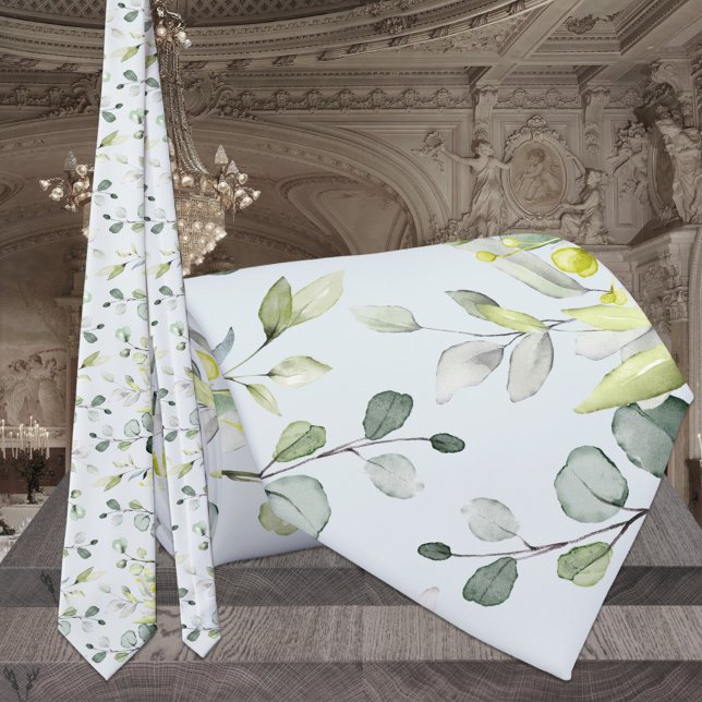 Eucalyptus Greenery Wedding Silver Blue Neck Tie (Creator Uploaded)