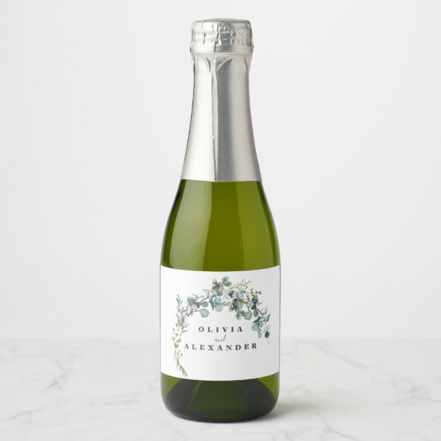 Eucalyptus Greenery Wedding Sparkling Wine Label (Front)