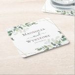 Eucalyptus Greenery Wedding  Square Paper Coaster<br><div class="desc">Set the romantic feel for your wedding day with this modern design featuring watercolor eucalyptus leaves.</div>