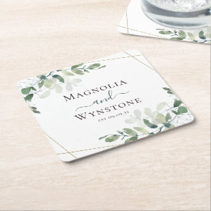 Eucalyptus Greenery Wedding  Square Paper Coaster