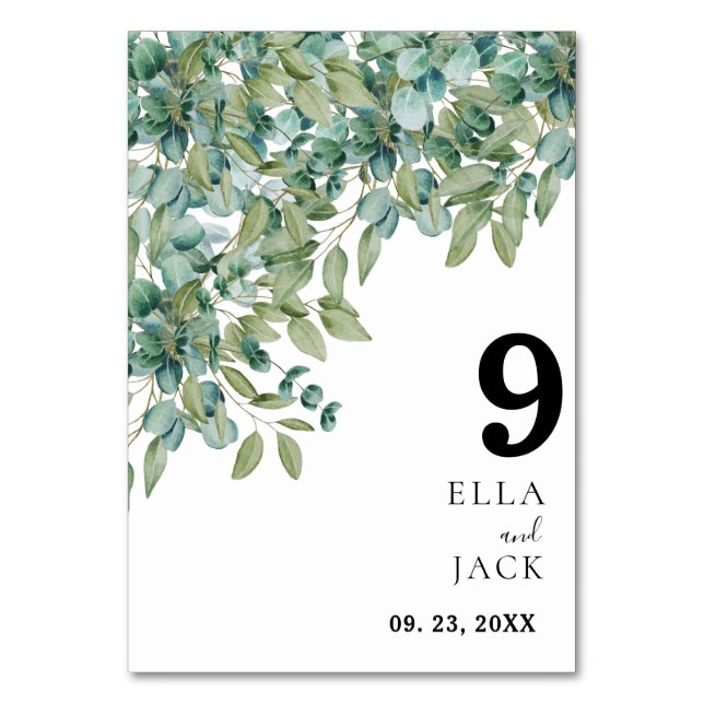 eucalyptus greenery wedding table number (Front)