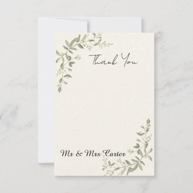 Eucalyptus Greenery Wedding Thank You Card (Front)