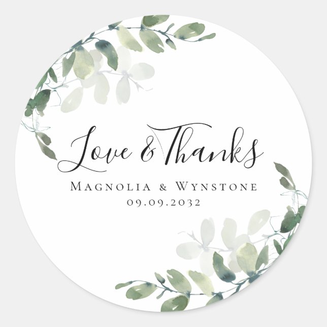 Eucalyptus Greenery Wedding Thank You Classic Round Sticker (Front)