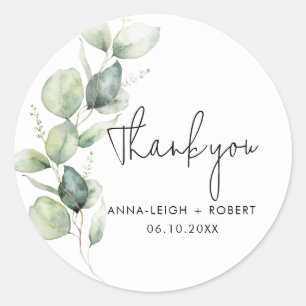 Eucalyptus Greenery Wedding Thank You Classic Round Sticker