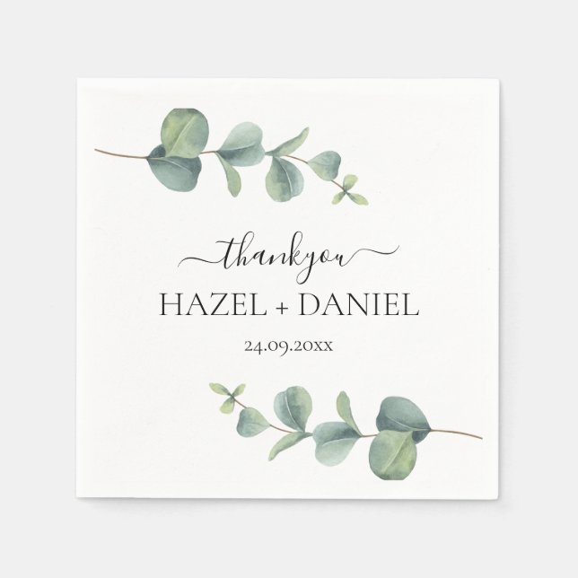 Eucalyptus Greenery Wedding Thank You Napkin (Front)