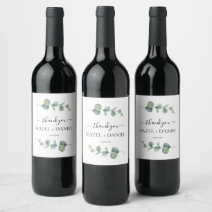 Eucalyptus Greenery Wedding Thank You  Wine Label