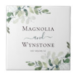 Eucalyptus Greenery Wedding  Tile<br><div class="desc">Set the romantic feel for your wedding day with this modern design featuring watercolor eucalyptus leaves.</div>