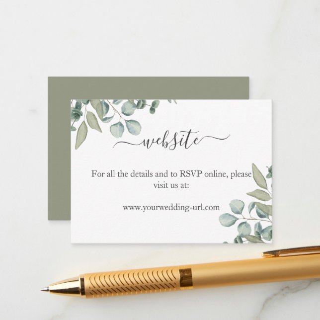 Eucalyptus Greenery Wedding Website Card (Front/Back In Situ)