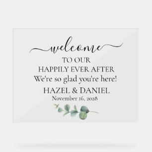Eucalyptus Greenery Wedding Welcome Acrylic Sign
