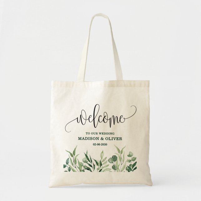 Eucalyptus Greenery Wedding Welcome Tote Bag (Front)
