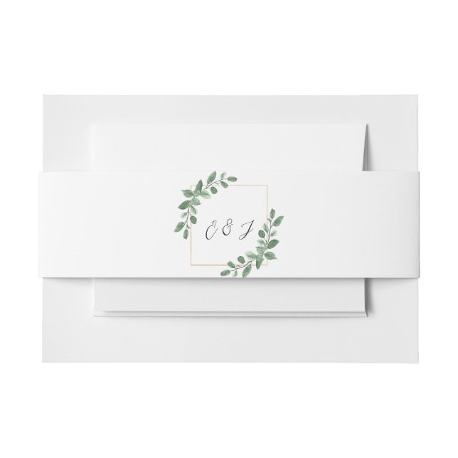 Eucalyptus Greenery Wedding with Custom Initials Invitation Belly Band (Front Example)