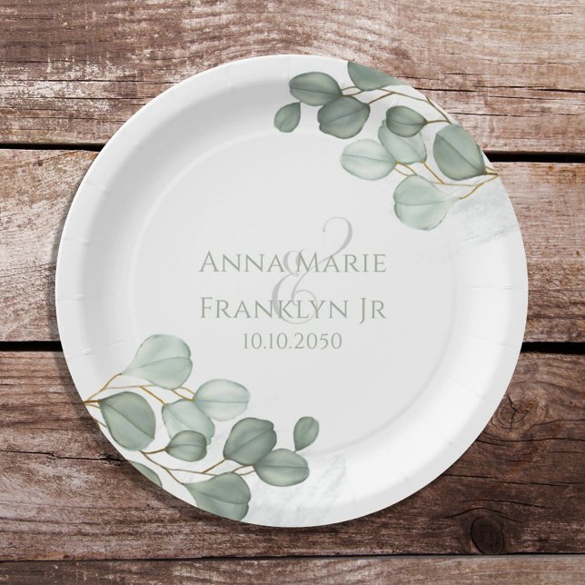 Eucalyptus Greenery Weddings Elegant Foliage  Paper Plate (Creator Uploaded)