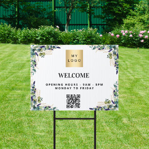 Eucalyptus greenery welcome business logo qr garden sign
