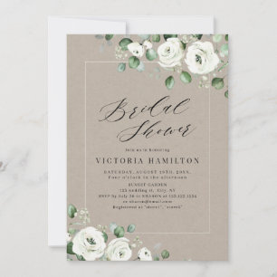 Eucalyptus greenery white floral bridal shower invitation
