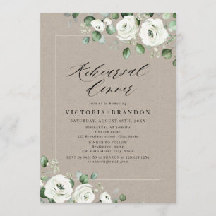 Eucalyptus greenery white floral rehearsal dinner invitation