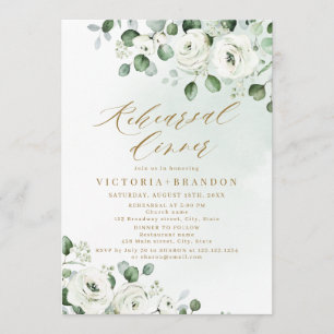 Eucalyptus greenery white floral rehearsal dinner invitation