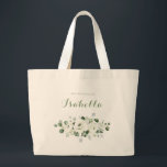 Eucalyptus Greenery white floral rustic bridesmaid Large Tote Bag<br><div class="desc">Modern chic watercolor eucalyptus greenery and white floral design,  with personalised bridesmaid name,  elegant and stylish,  great personalised bridesmaid gifts for rustic wedding,  botanical wedding and beach wedding in spring and summer. 
See all the matching pieces in collection</div>