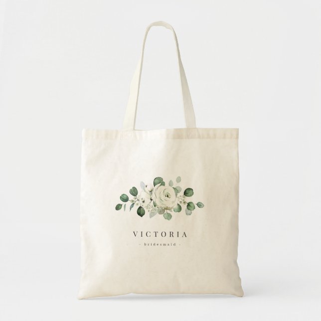 Eucalyptus Greenery white floral rustic bridesmaid Tote Bag (Front)