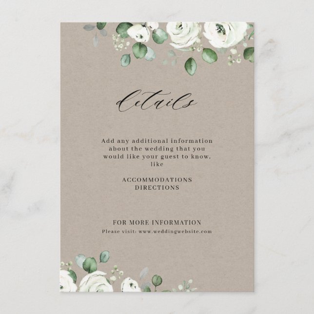 Eucalyptus greenery white floral rustic wedding enclosure card (Front)