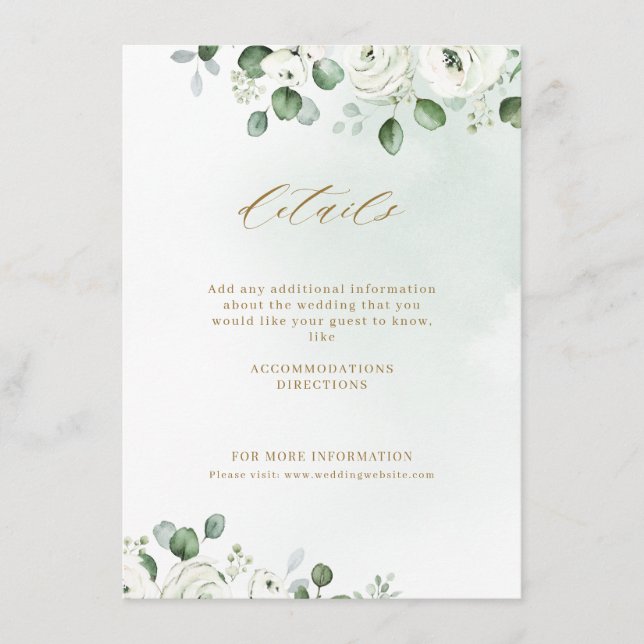 Eucalyptus greenery white floral rustic wedding enclosure card (Front)