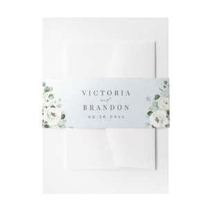 Eucalyptus Greenery white floral rustic wedding Invitation Belly Band