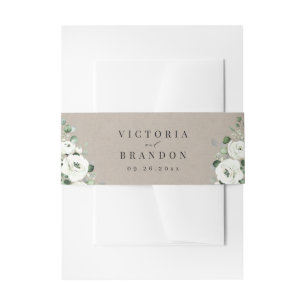 Eucalyptus Greenery white floral rustic wedding Invitation Belly Band
