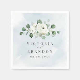 Eucalyptus Greenery white floral rustic wedding Napkin
